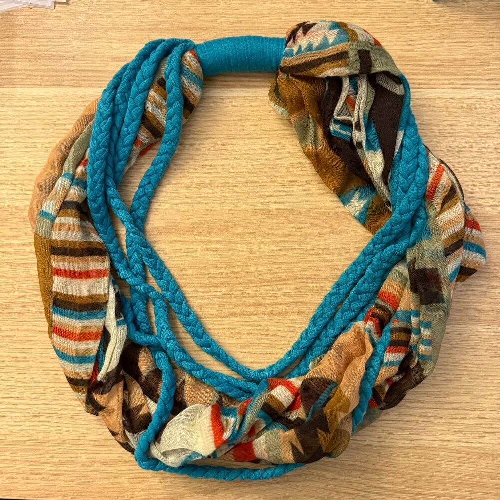 Aztec Infinity Scarf Womens OS Turquoise Braided Southwestern Style